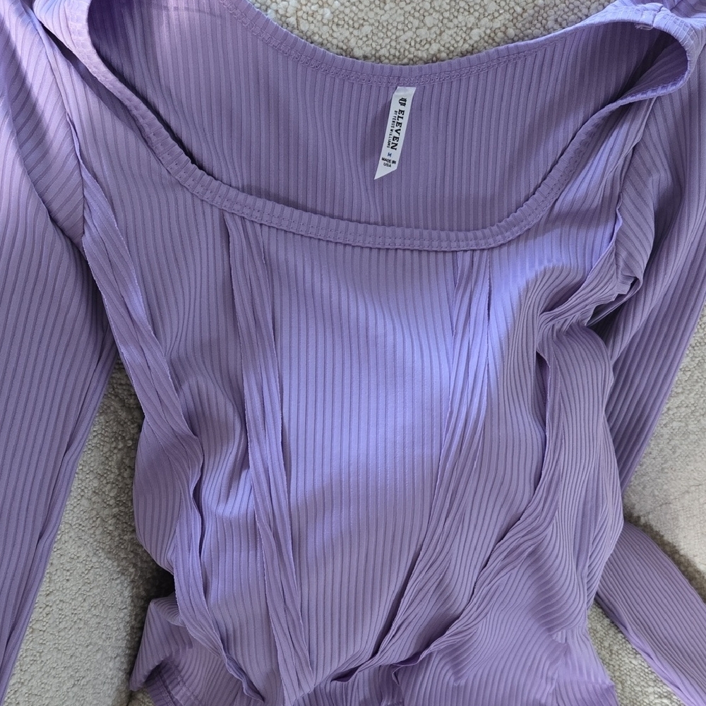 Purple Ribbed Long Sleeve Top